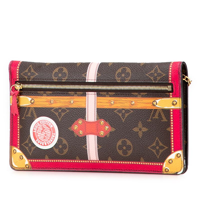 Louis Vuitton Monogram Pochette Weekend Shoulder Bag Brown Red Leather — view 2