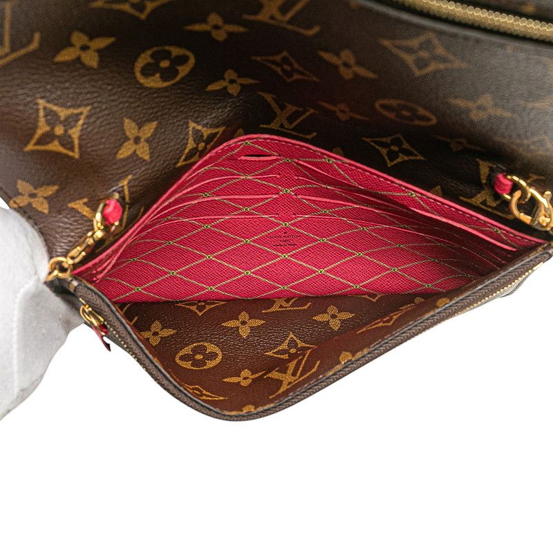 Louis Vuitton Monogram Pochette Weekend Shoulder Bag Brown Red Leather — view 6