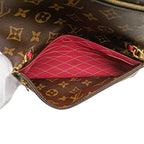 Louis Vuitton Monogram Pochette Weekend Shoulder Bag Brown Red Leather — view 6