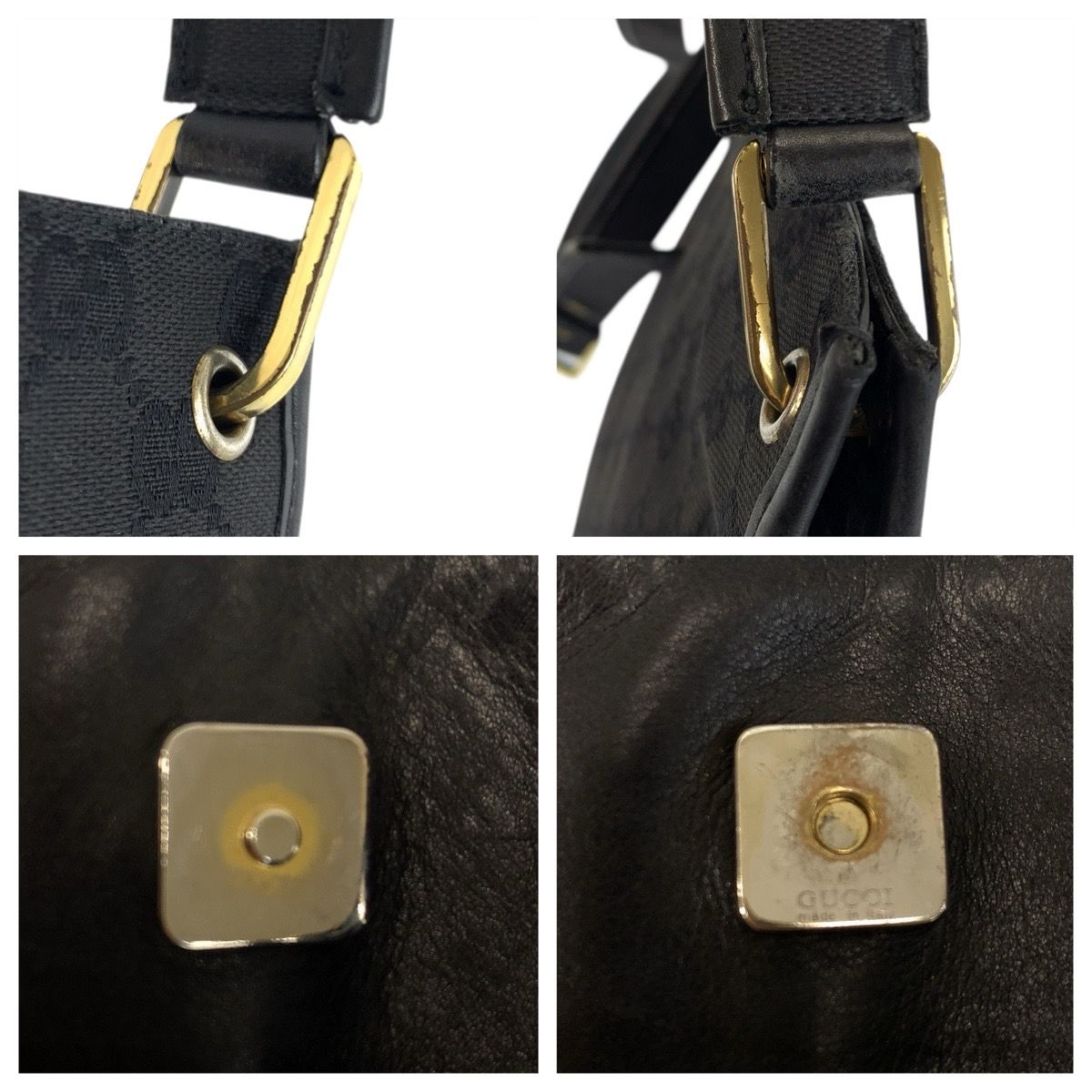 Gucci Black Gold GG Canvas Leather Shoulder Bag — view 5