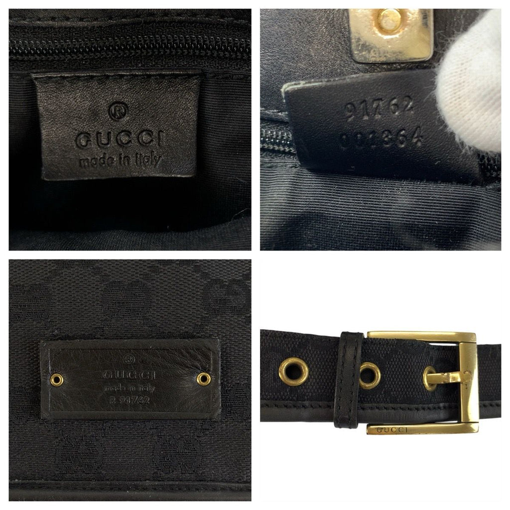 Gucci Black Gold GG Canvas Leather Shoulder Bag — view 4