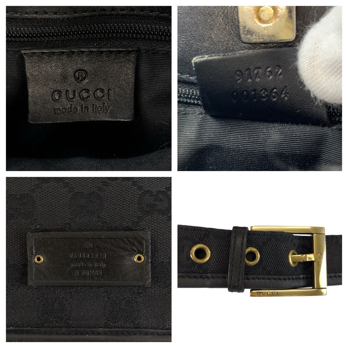 Gucci Black Gold GG Canvas Leather Shoulder Bag — view 4