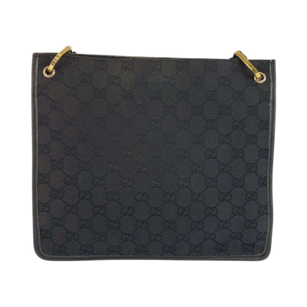 Gucci Black Gold GG Canvas Leather Shoulder Bag — view 2