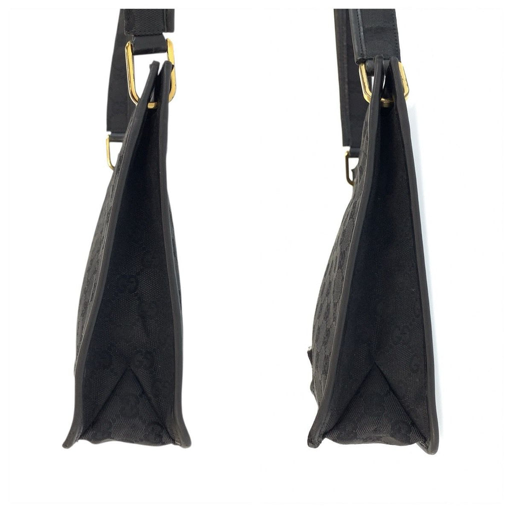 Gucci Black Gold GG Canvas Leather Shoulder Bag — view 8