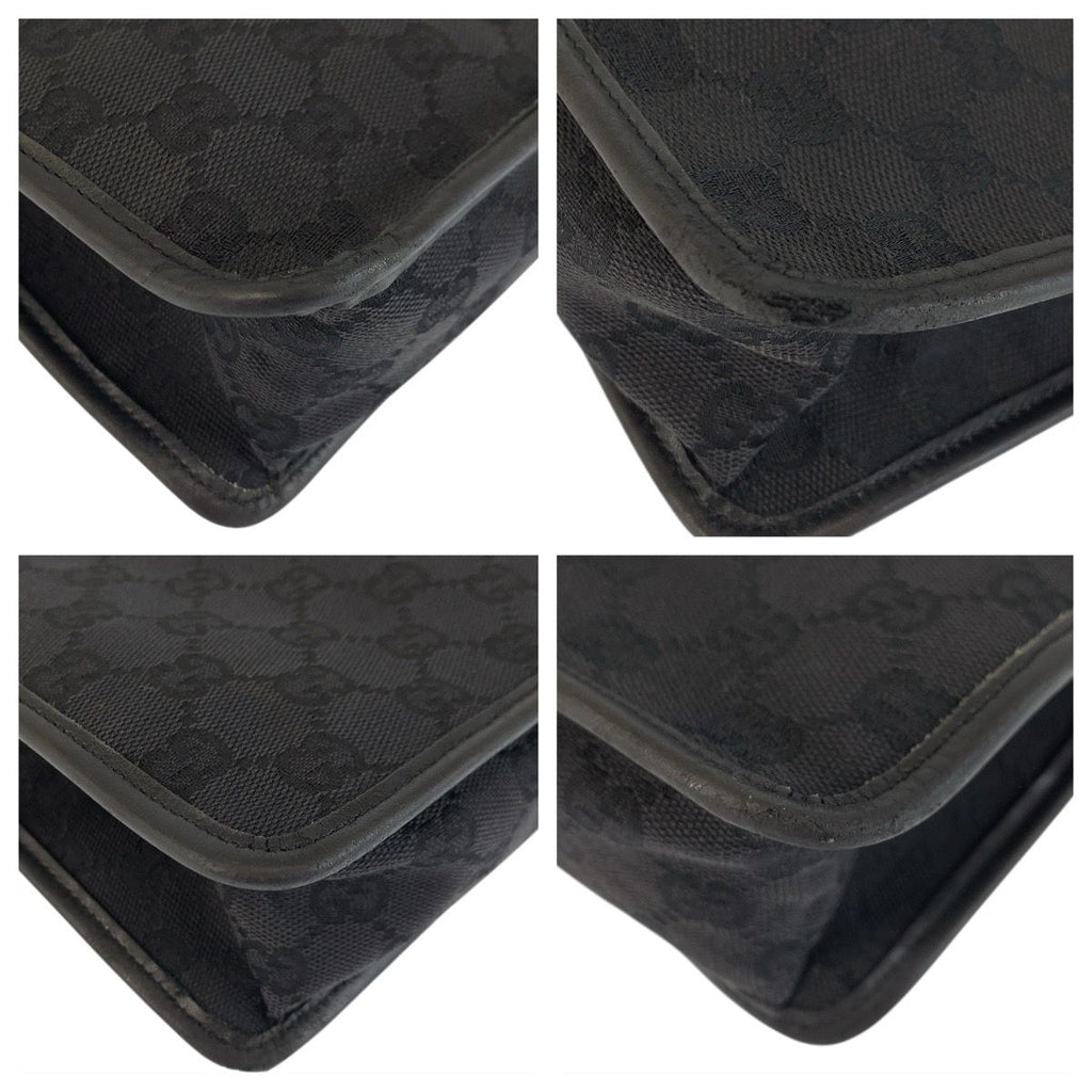 Gucci Black Gold GG Canvas Leather Shoulder Bag — view 3