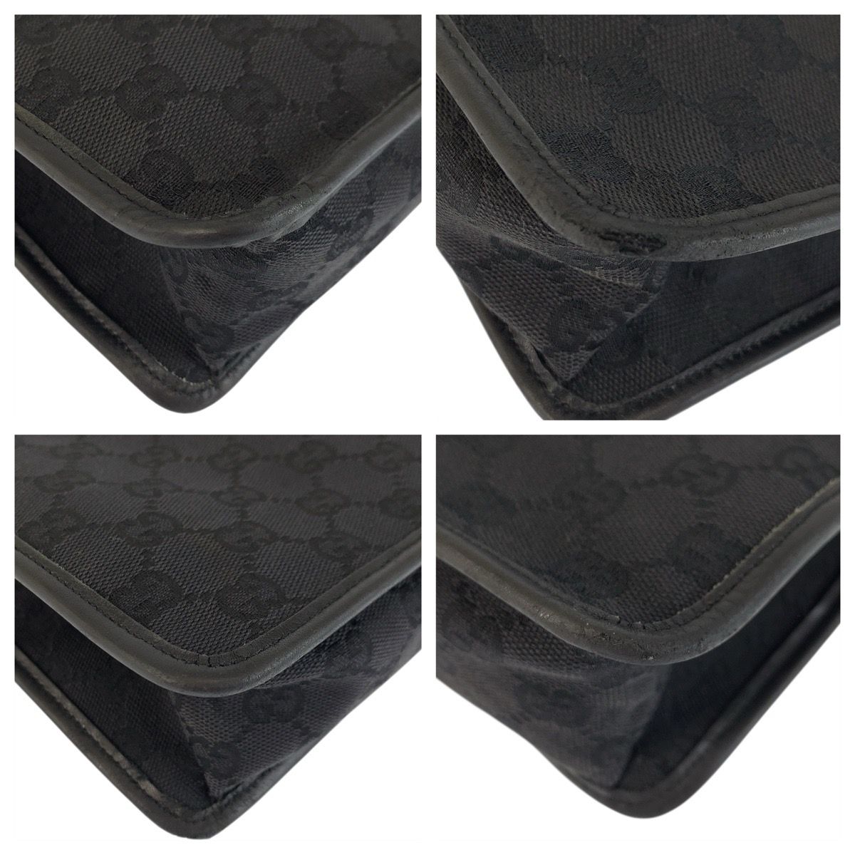 Gucci Black Gold GG Canvas Leather Shoulder Bag — view 3