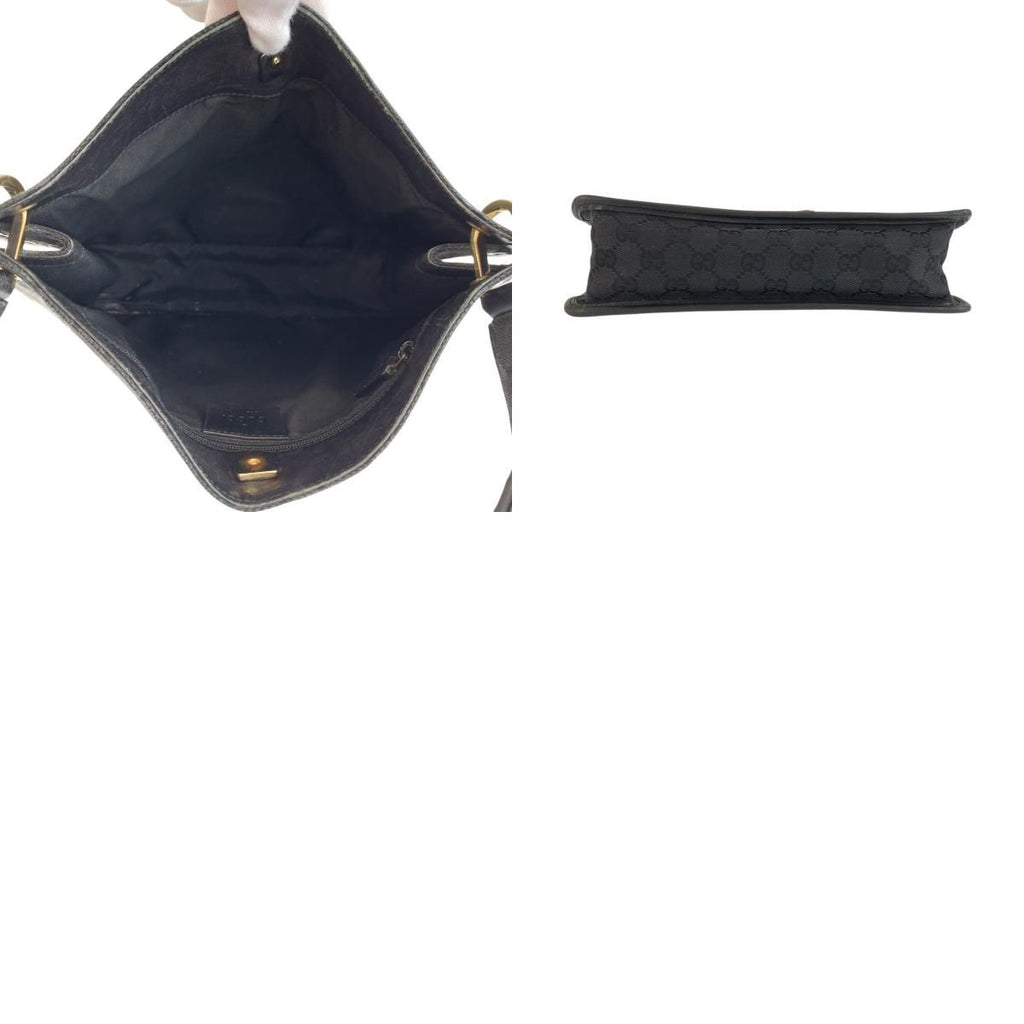 Gucci Black Gold GG Canvas Leather Shoulder Bag — view 9