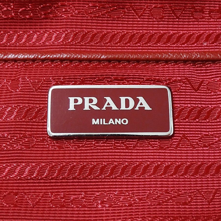 Prada Tote Shoulder Bag 2-Way Nylon Red White Hibiscus Floral Pattern Flower — view 6