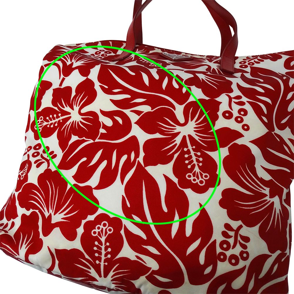 Prada Tote Shoulder Bag 2-Way Nylon Red White Hibiscus Floral Pattern Flower — view 8