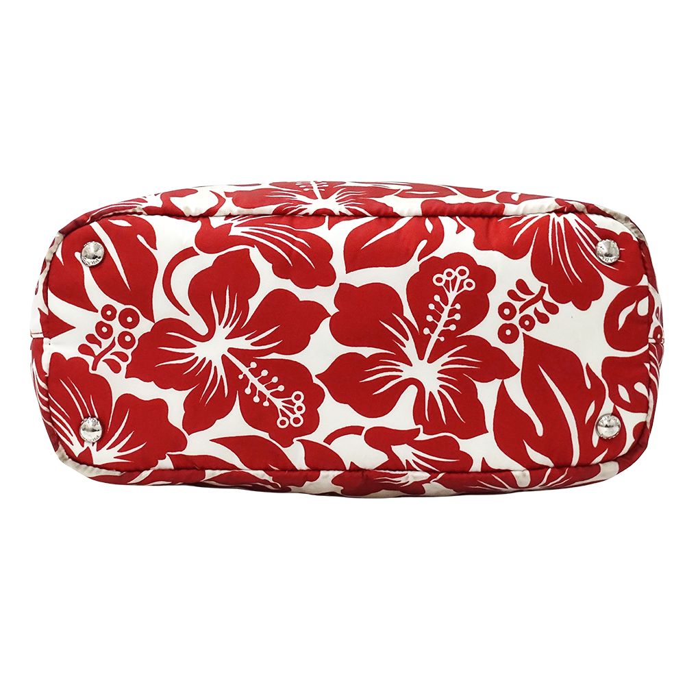 Prada Tote Shoulder Bag 2-Way Nylon Red White Hibiscus Floral Pattern Flower — view 3