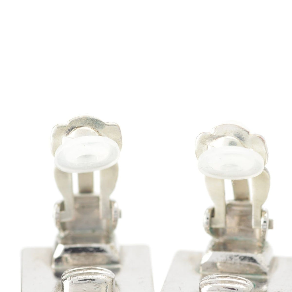 Chanel CC Logo Square Earrings Silver Black White — view 7