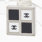 Chanel CC Logo Square Earrings Silver Black White — view 3