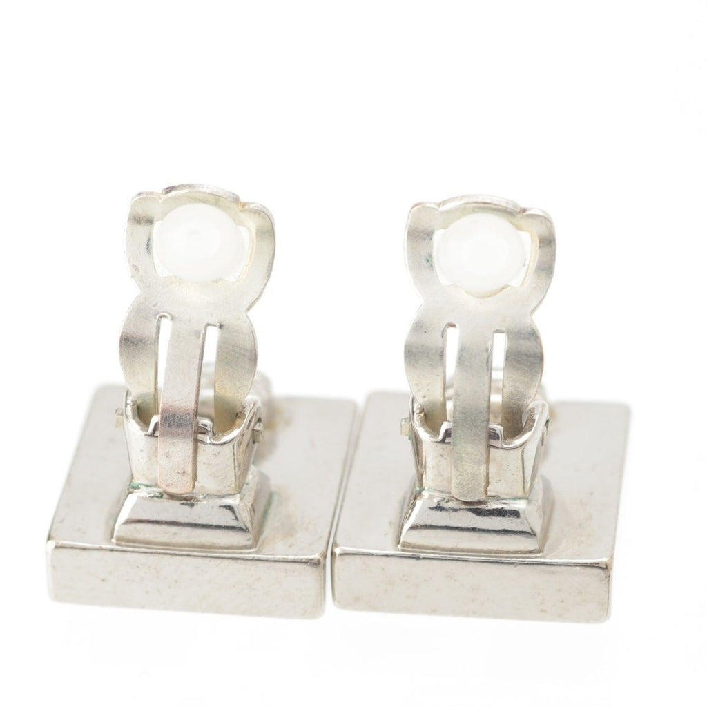 Chanel CC Logo Square Earrings Silver Black White — view 8
