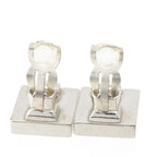 Chanel CC Logo Square Earrings Silver Black White — view 8