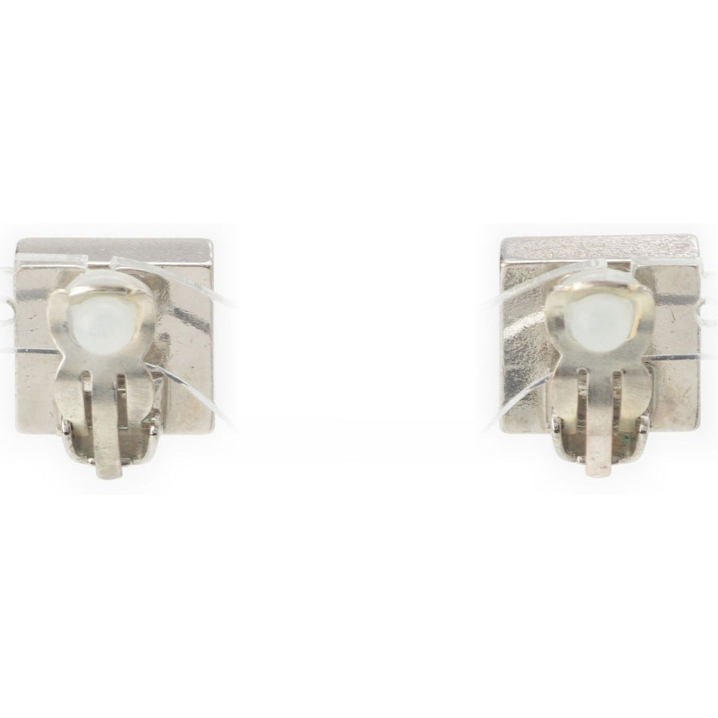 Chanel CC Logo Square Earrings Silver Black White — view 2