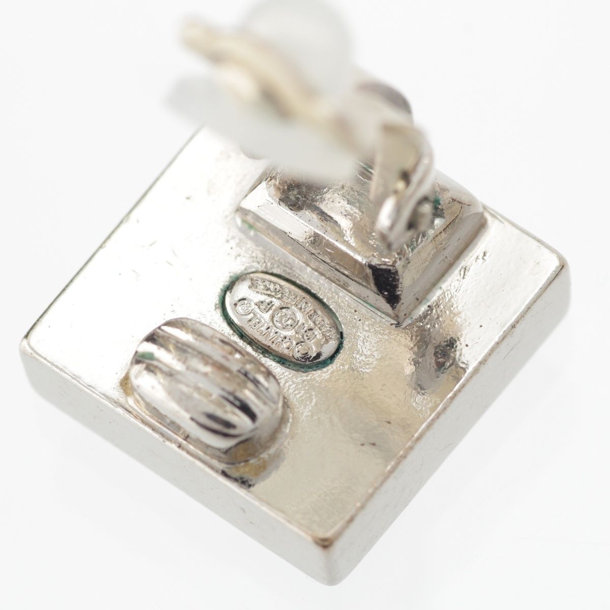 Chanel CC Logo Square Earrings Silver Black White — view 5