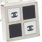 Chanel CC Logo Square Earrings Silver Black White — view 4