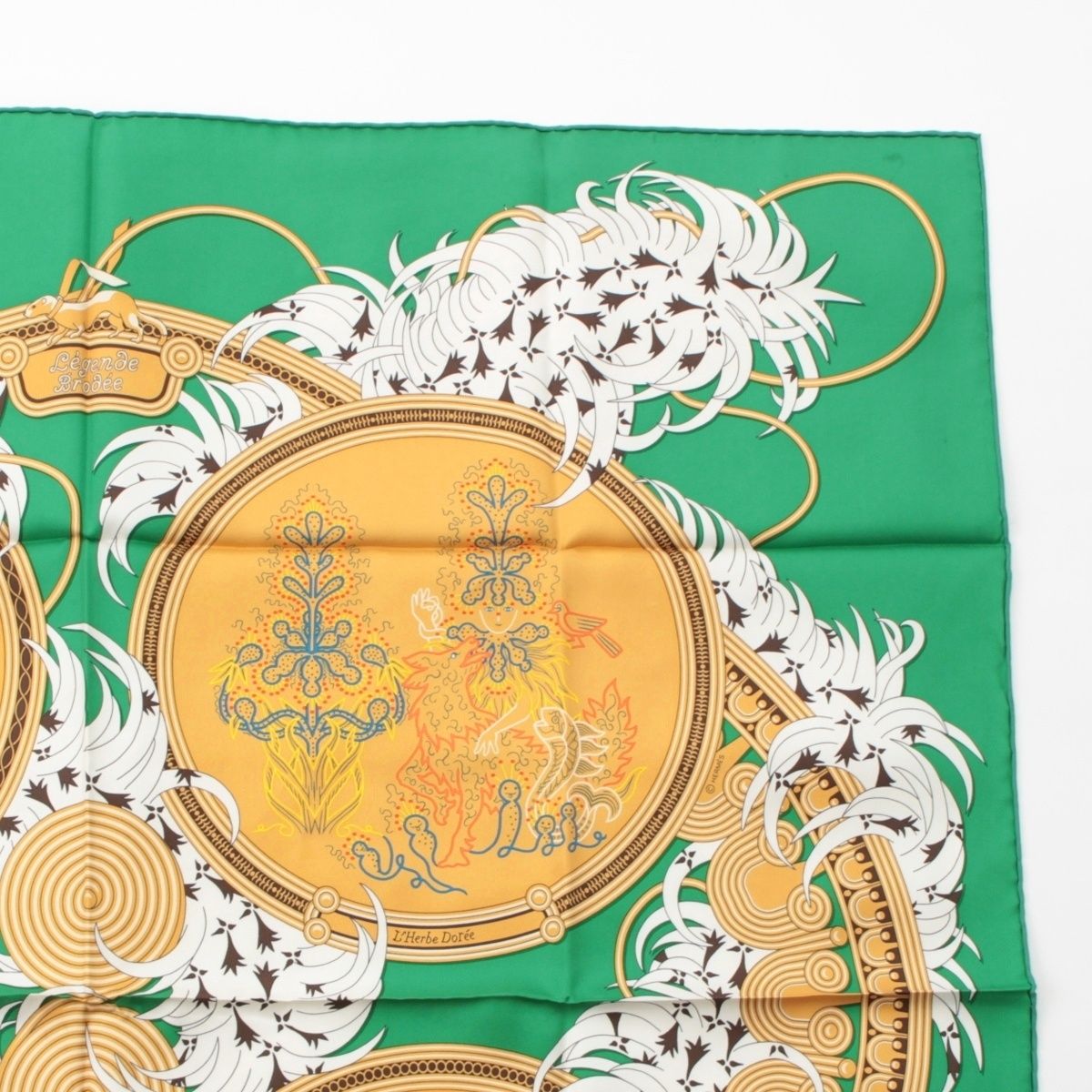 Hermes Carre 90 Silk Legende Brodee Embroidered Legend Scarf Green 90 — view 3