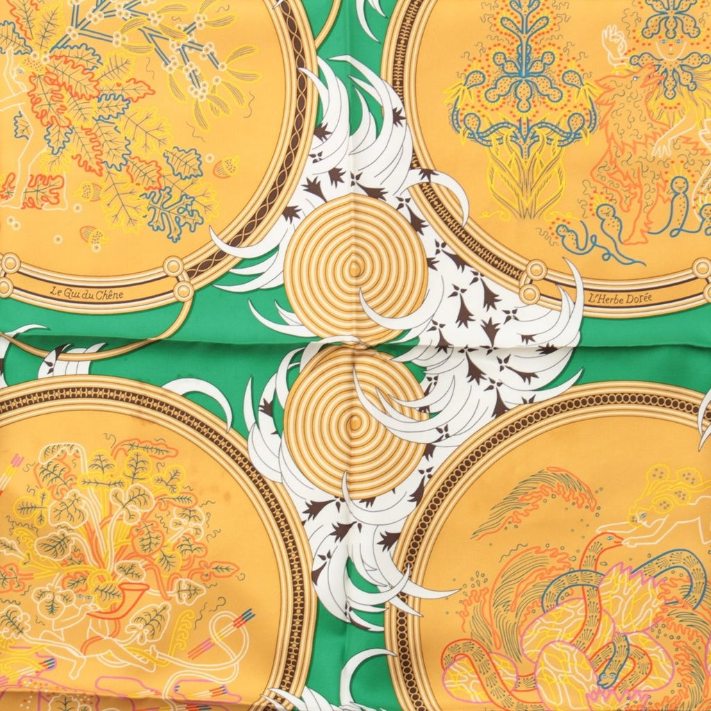 Hermes Carre 90 Silk Legende Brodee Embroidered Legend Scarf Green 90 — view 6