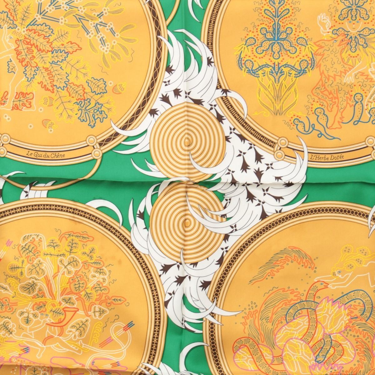 Hermes Carre 90 Silk Legende Brodee Embroidered Legend Scarf Green 90 — view 6
