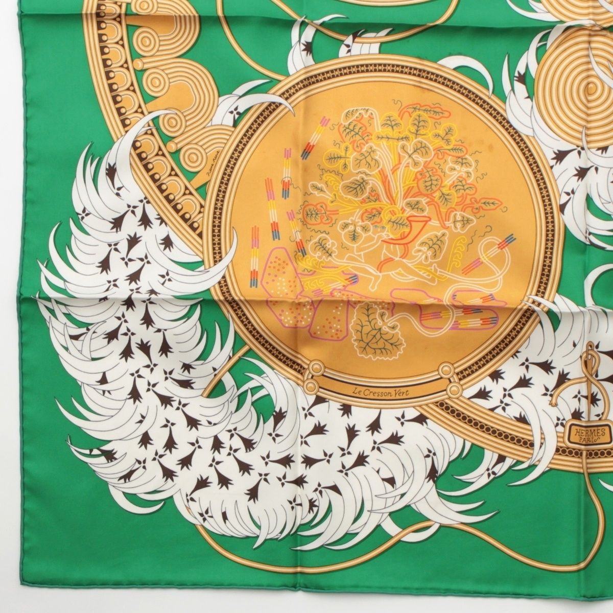 Hermes Carre 90 Silk Legende Brodee Embroidered Legend Scarf Green 90 — view 4