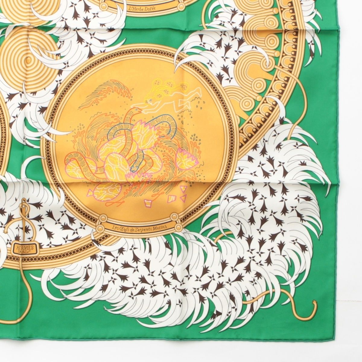 Hermes Carre 90 Silk Legende Brodee Embroidered Legend Scarf Green 90 — view 5