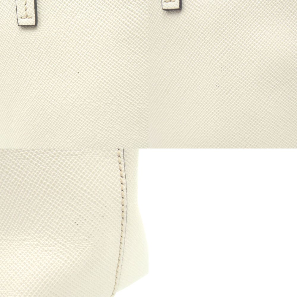 Prada Triangle Logo Plato Tote Silver Saffiano Leather White Shoulder Bag — view 9