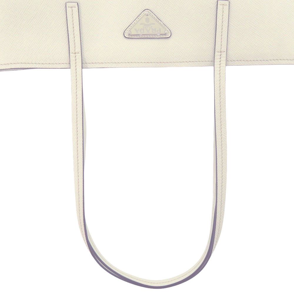 Prada Triangle Logo Plato Tote Silver Saffiano Leather White Shoulder Bag — view 4