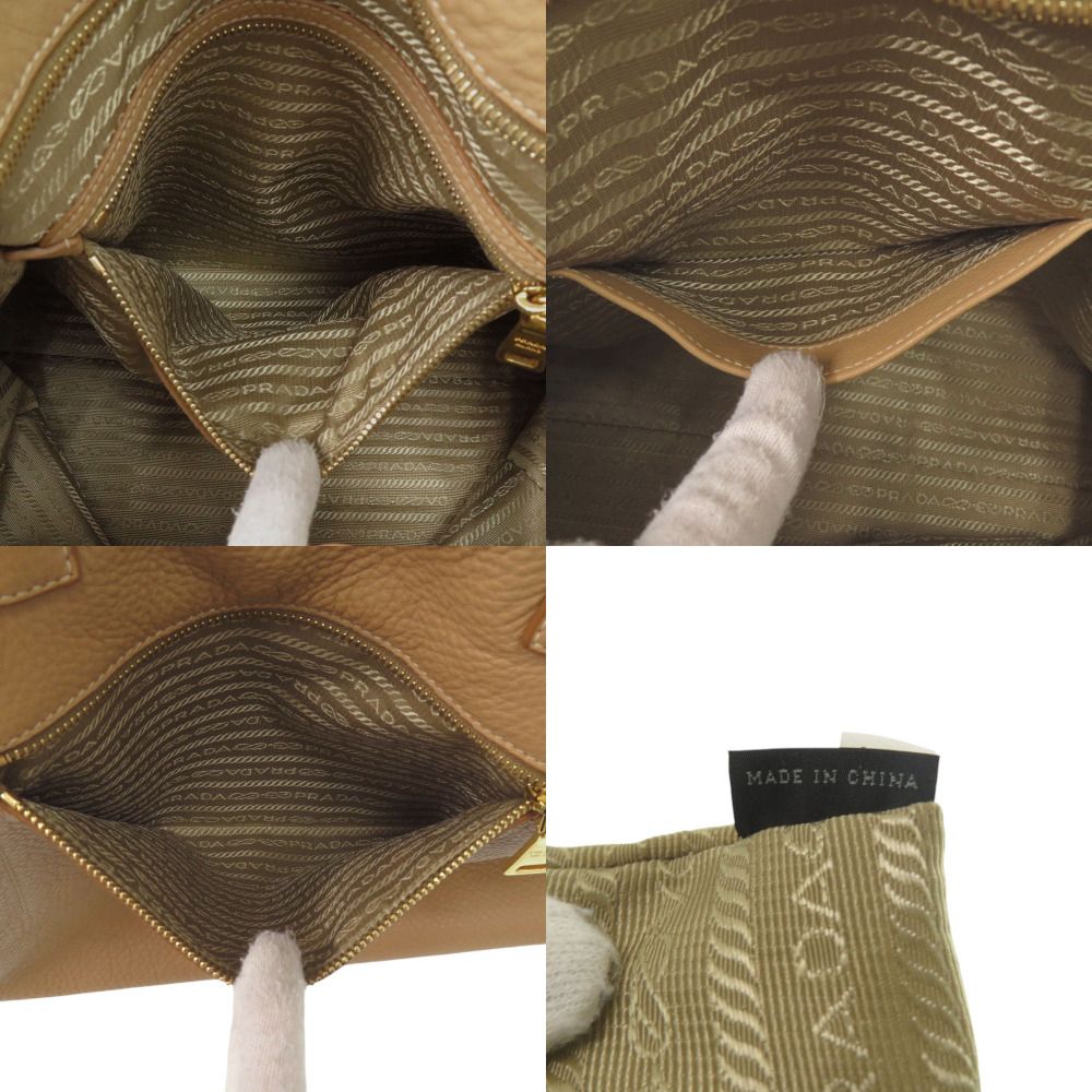Prada Vitello Daino Gold Leather Brown Tote Shoulder Bag — view 9
