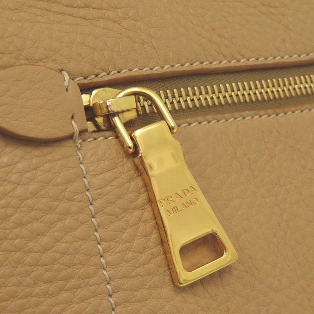 Prada Vitello Daino Gold Leather Brown Tote Shoulder Bag — view 6