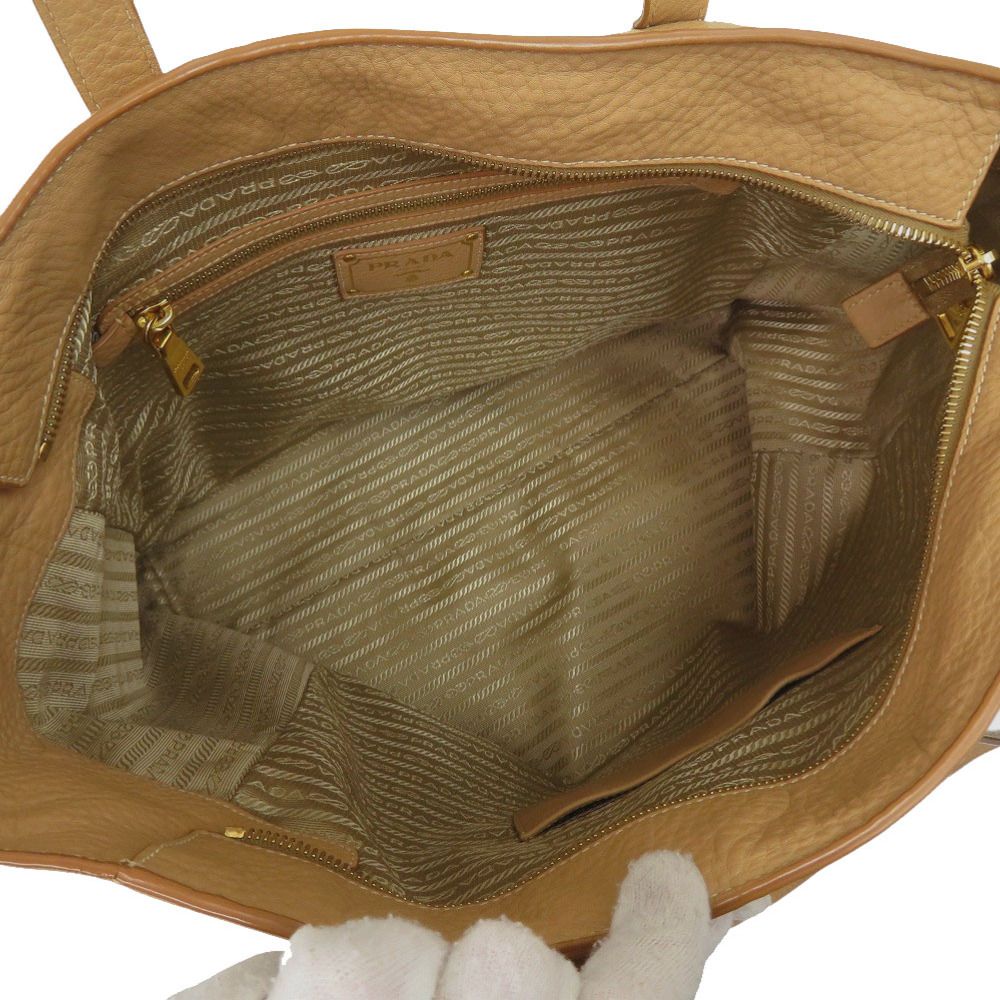 Prada Vitello Daino Gold Leather Brown Tote Shoulder Bag — view 5