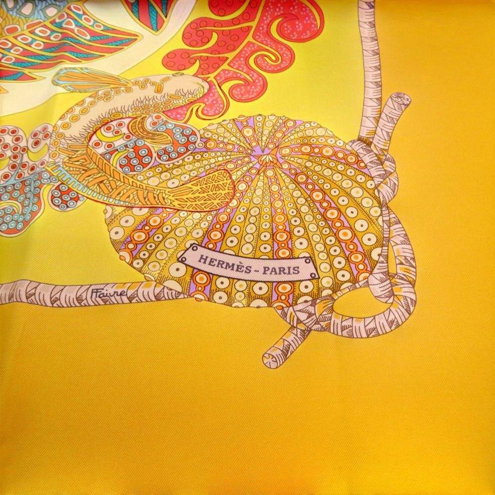 Hermes Carre 90 Grands Fonds Deep Sea Silk Scarf Yellow — view 2