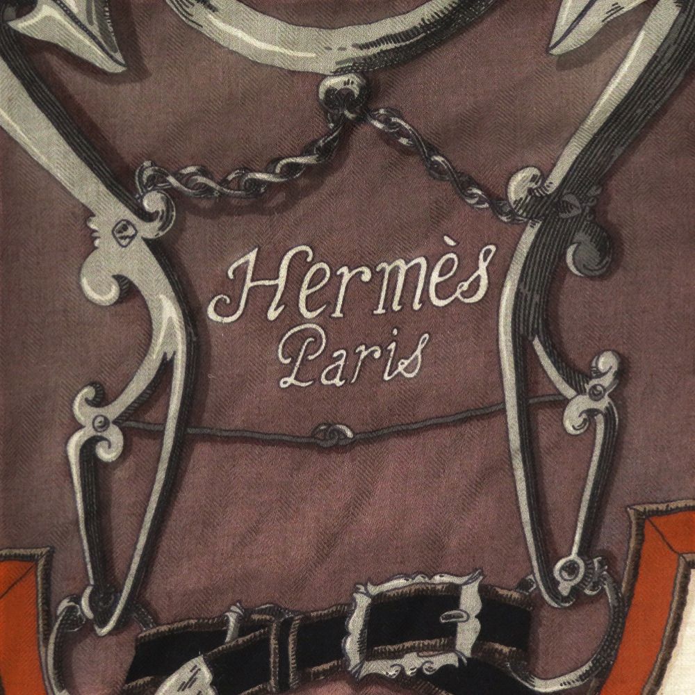 Hermes Carre 140 L'instruction du Roy Imperial Silk Cashmere Scarf Brown — view 4