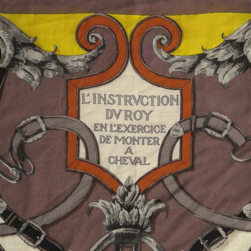 Hermes Carre 140 L'instruction du Roy Imperial Silk Cashmere Scarf Brown — view 5
