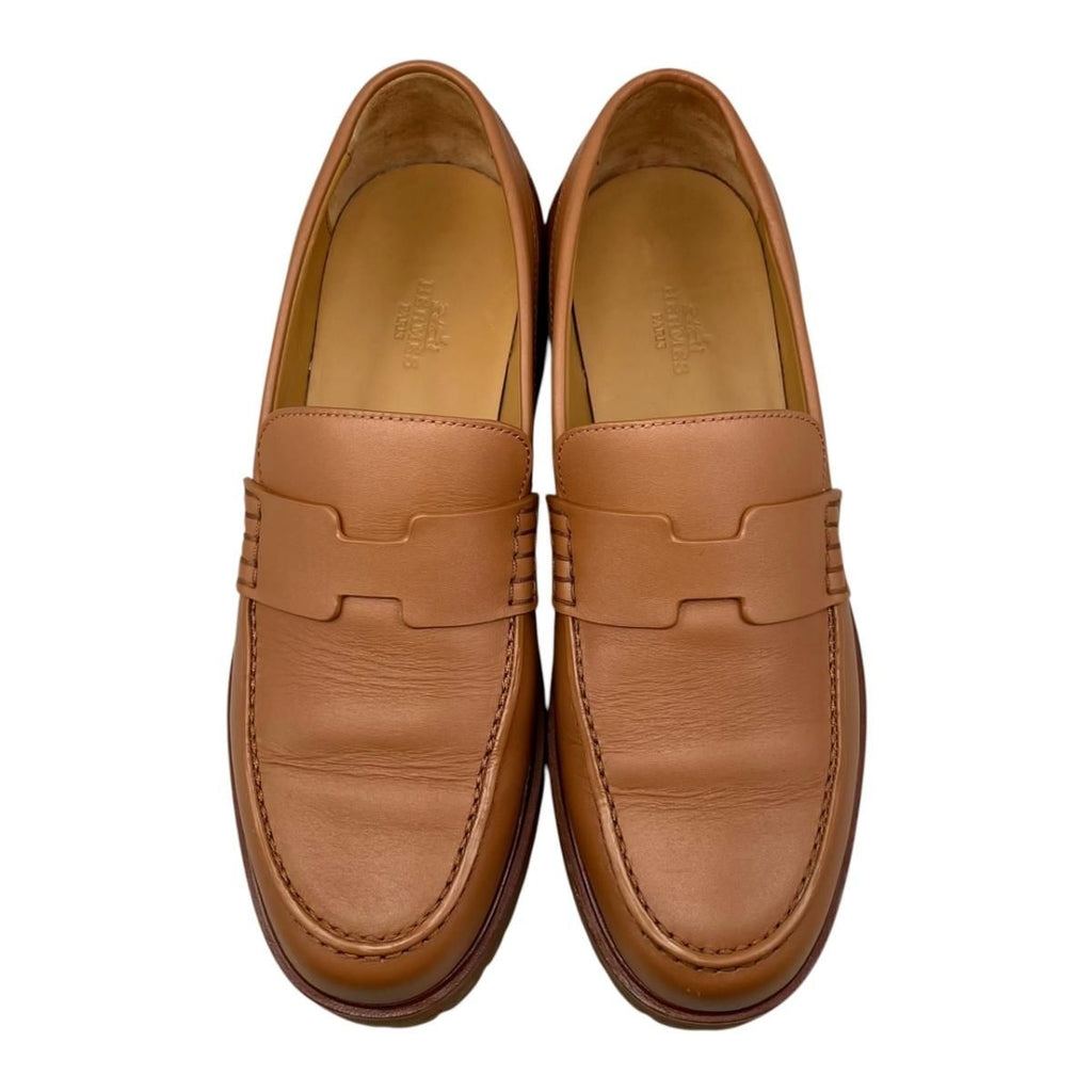 Hermes Loafers Moccasins 37 Leather Gold Brown — view 5