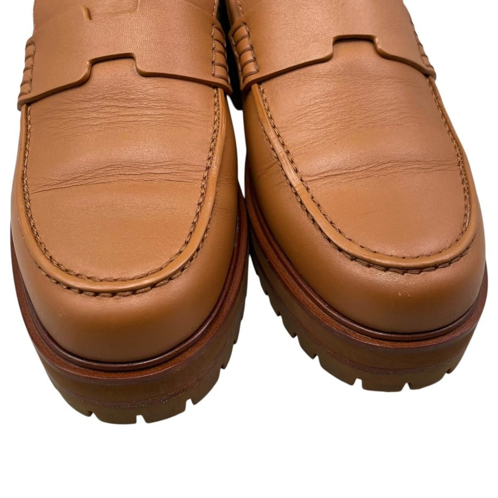 Hermes Loafers Moccasins 37 Leather Gold Brown — view 9