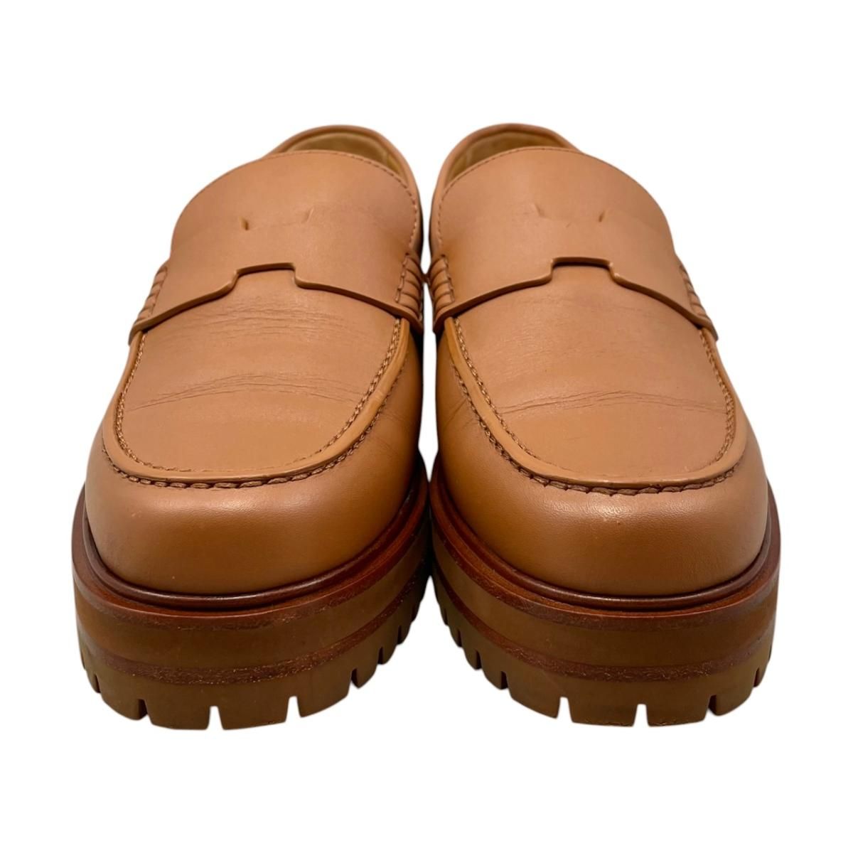 Hermes Loafers Moccasins 37 Leather Gold Brown — view 3