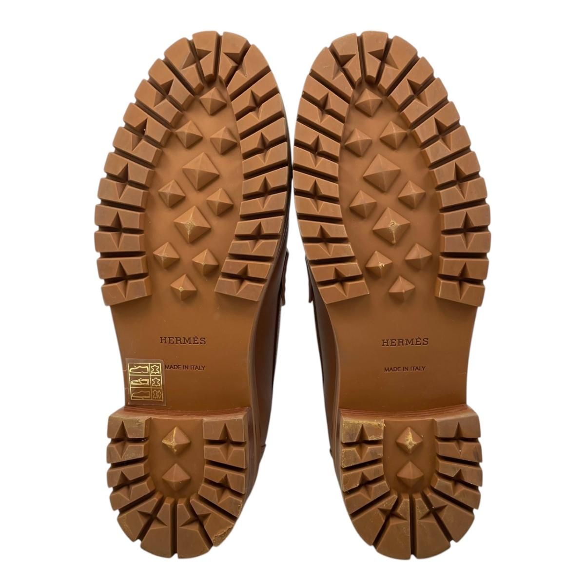 Hermes Loafers Moccasins 37 Leather Gold Brown — view 6