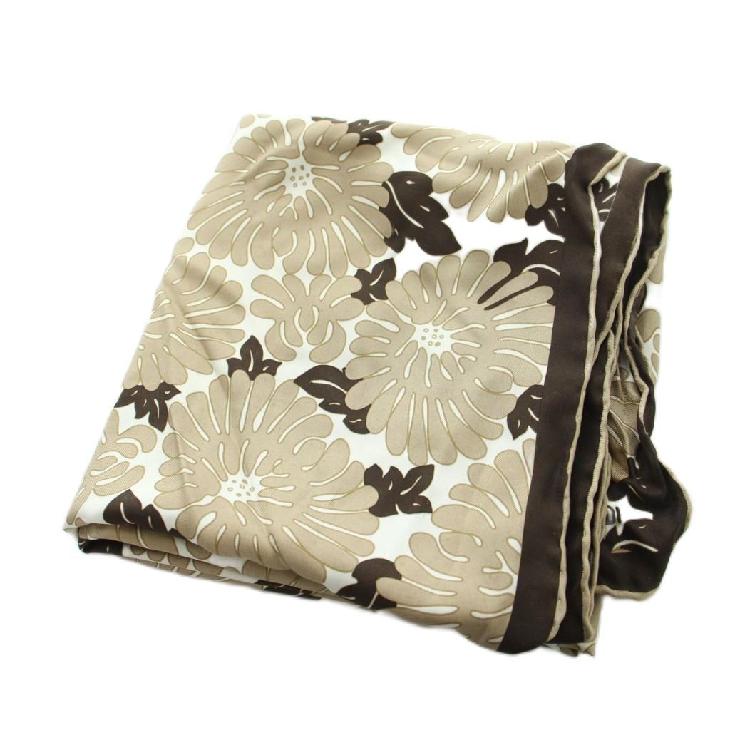 Fendi Large Scarf Shawl Floral Logo Silk Brown — view 4