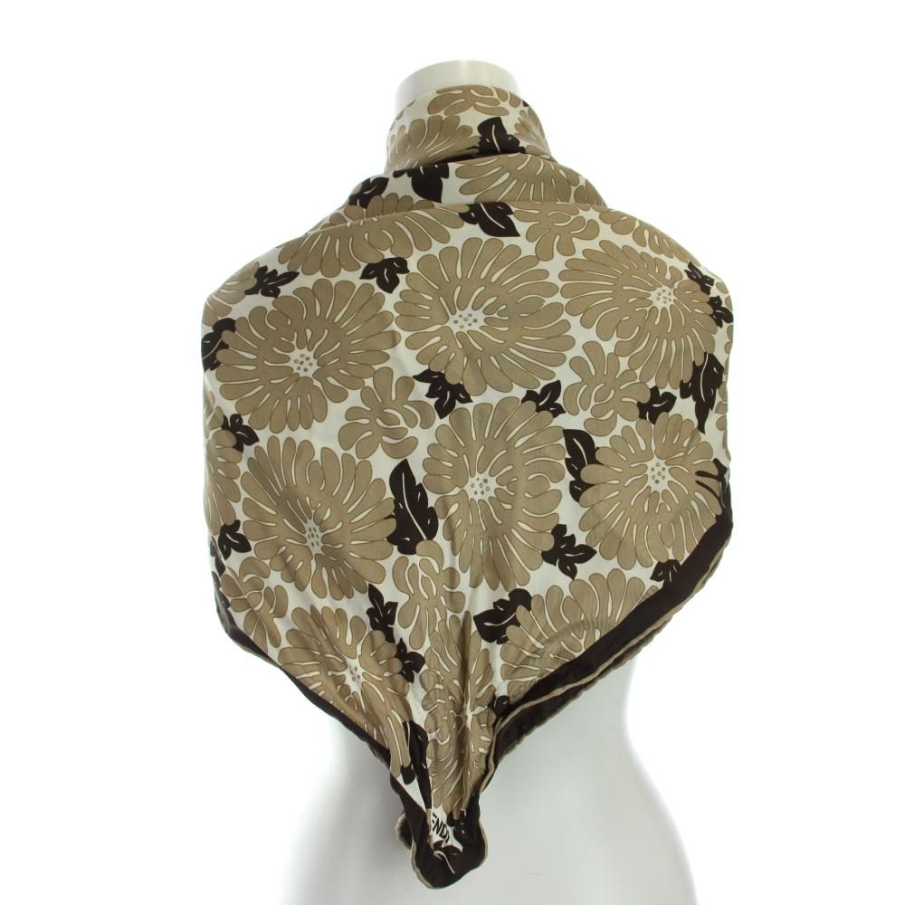 Fendi Large Scarf Shawl Floral Logo Silk Brown — view 2