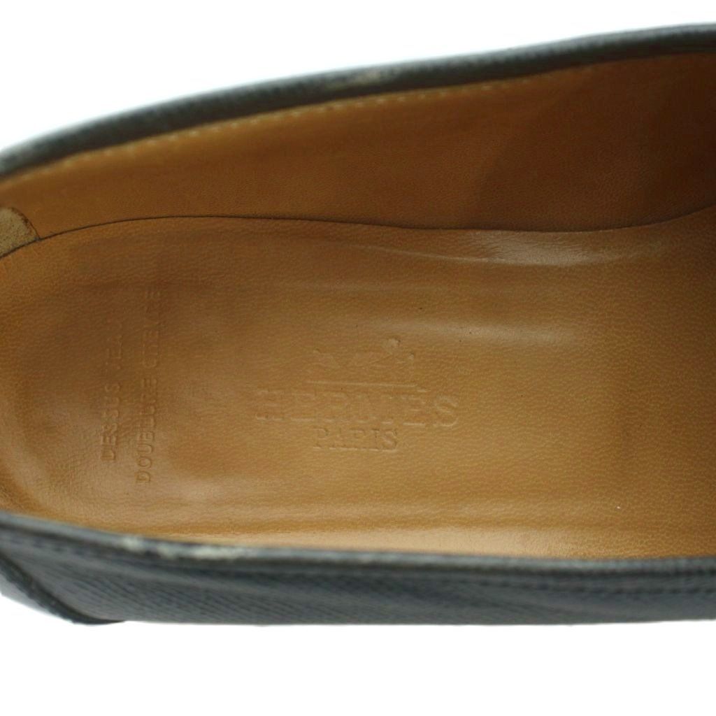 Hermes Chaine D'ancre Loafers Moccasins Logo Leather Gold 37 Navy — view 7