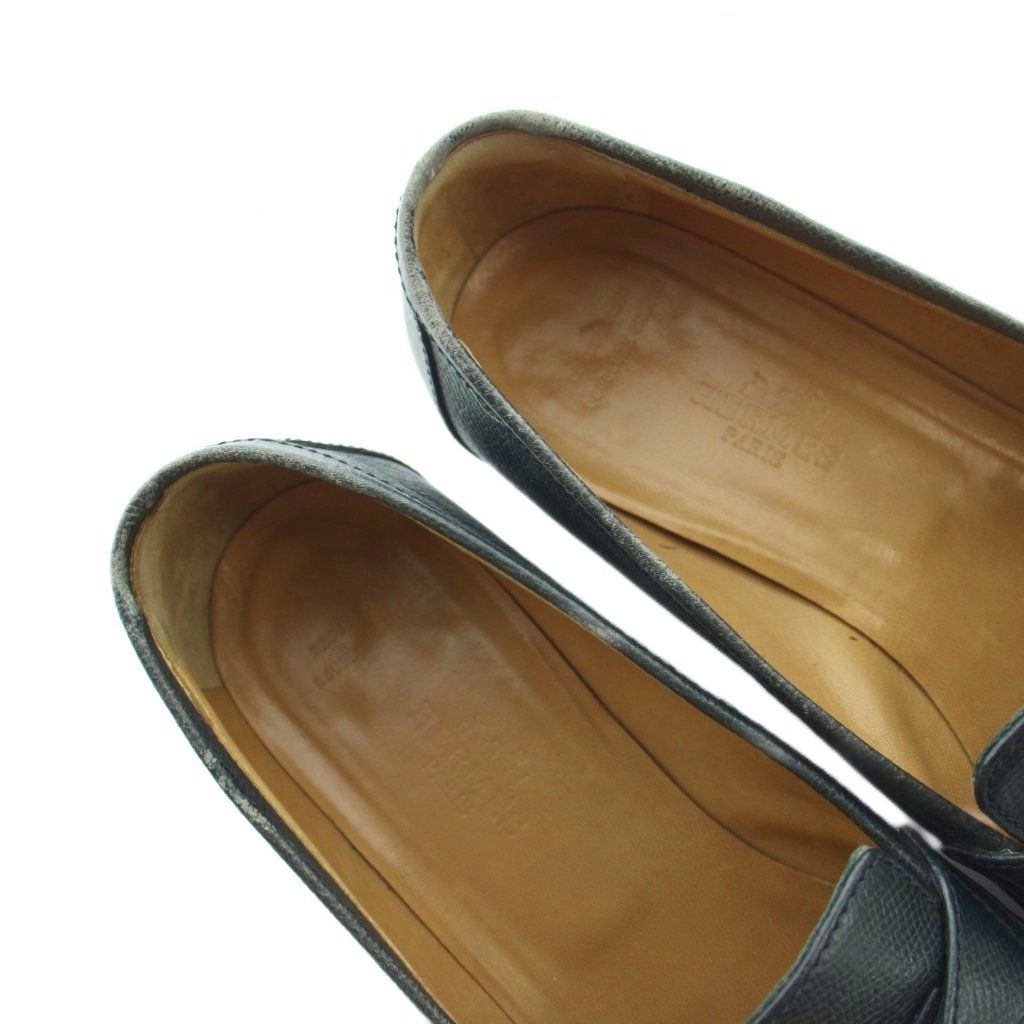 Hermes Chaine D'ancre Loafers Moccasins Logo Leather Gold 37 Navy — view 4