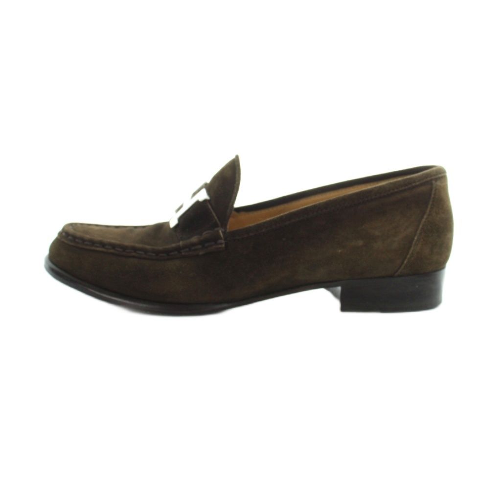 Hermes Constance Loafers Moccasins Logo Suede Leather 37 Brown — view 2