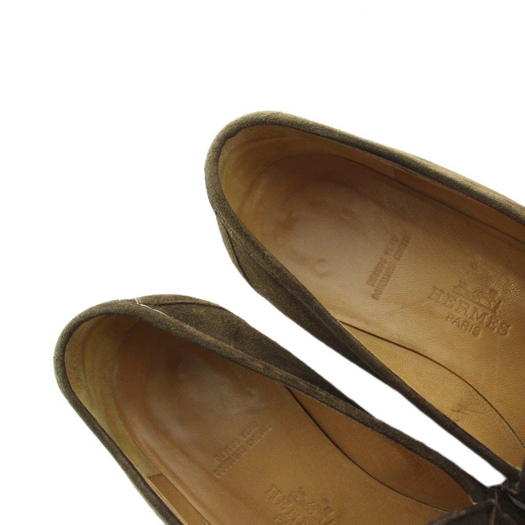 Hermes Constance Loafers Moccasins Logo Suede Leather 37 Brown — view 4
