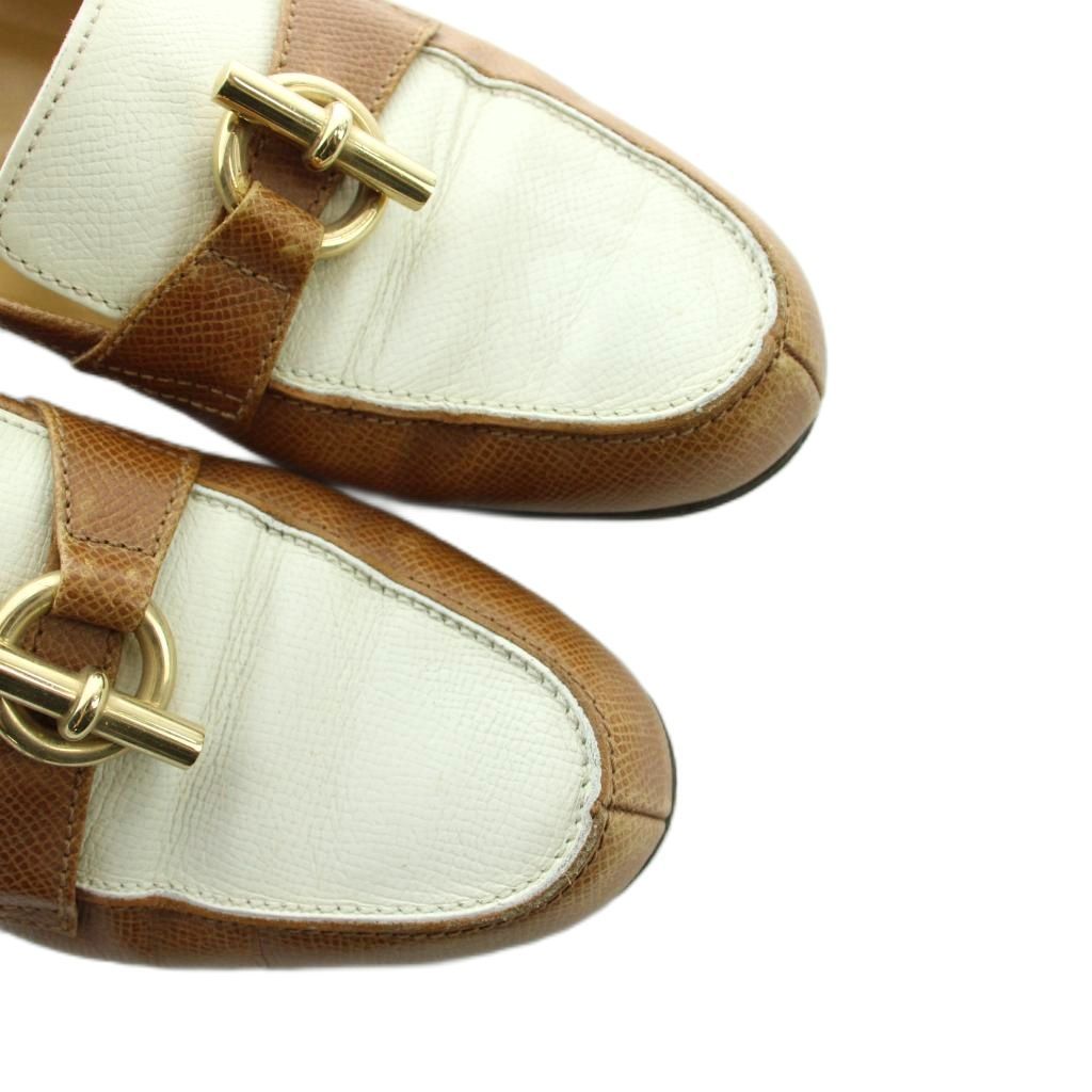 Hermes Chaine D'ancre Loafers Moccasins Leather 37 Brown White — view 3