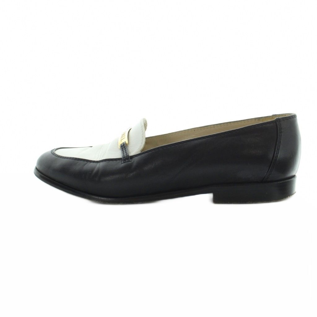 Chanel Loafers Moccasins Leather Logo Plate 37.5 Black White — view 2
