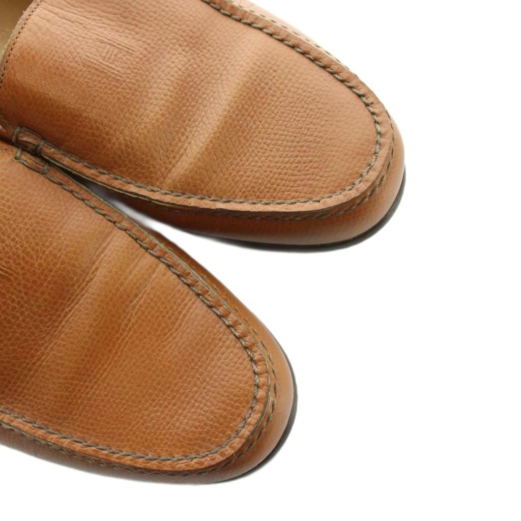 Hermes H Logo Loafers Moccasins Leather Logo 37.5 Brown — view 3
