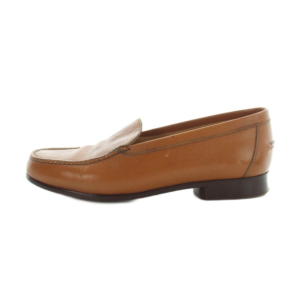 Hermes H Logo Loafers Moccasins Leather Logo 37.5 Brown — view 2
