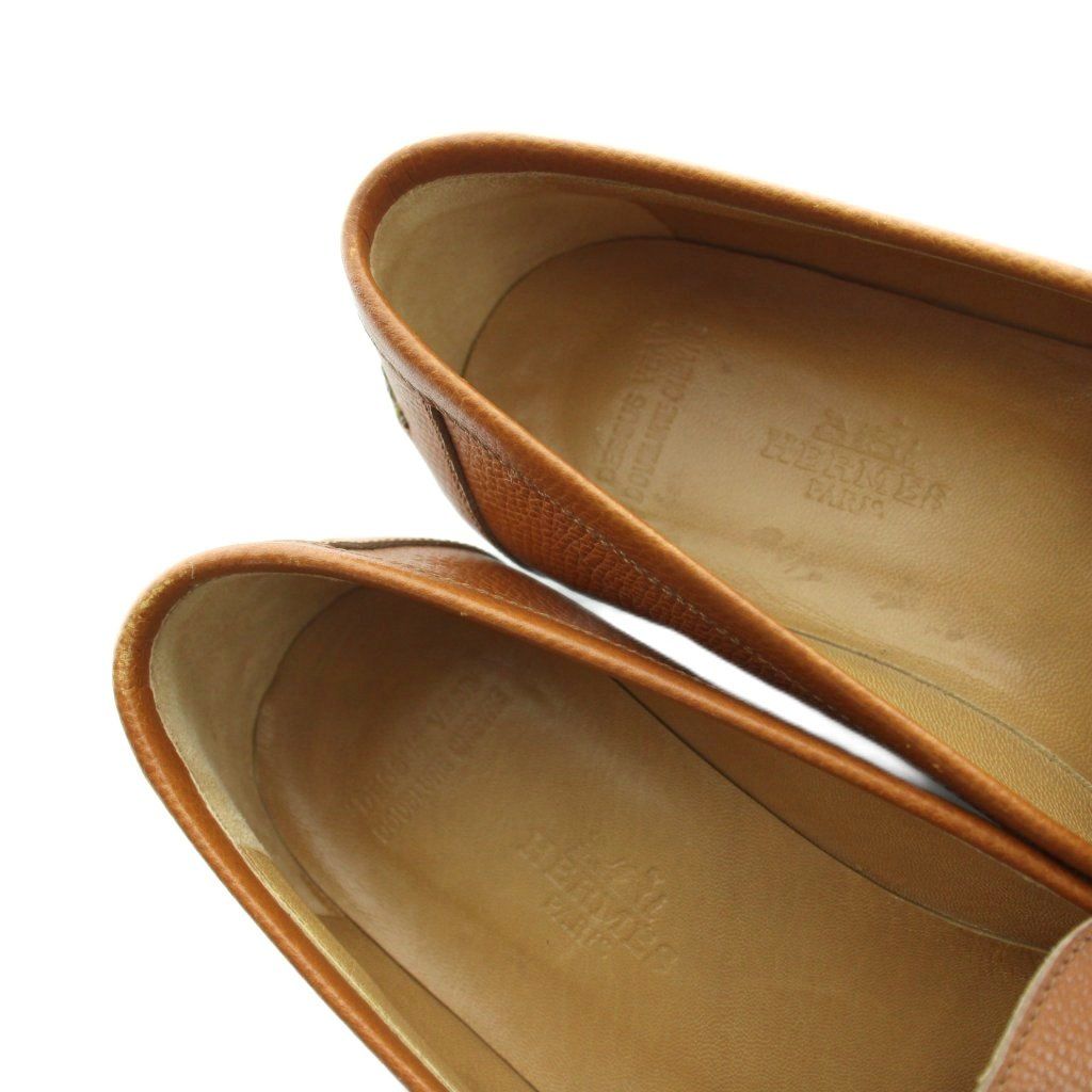 Hermes H Logo Loafers Moccasins Leather Logo 37.5 Brown — view 4