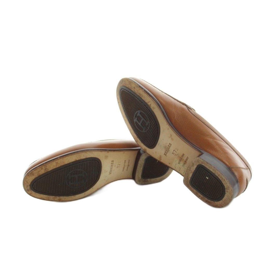 Hermes H Logo Loafers Moccasins Leather Logo 37.5 Brown — view 6